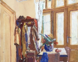 ЈЕЛИСАВЕТА Ч. ПЕТРОВИЋ „Ентеријер“, 1941, гваш на папиру, 50,5x35,5 цм