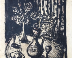 БОЖА ИЛИЋ „Мртва природа“, око 1960, угљен, 35х24 цм