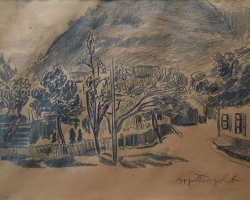 ЗОРА ПЕТРОВИЋ „Предео“, око 1940, оловка на папиру, 31,5x45cm