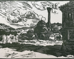 ЉУБА ИВАНОВИЋ „Џамија Св. Николе у Битољу“, 1935, дрворез, 12,5х17,5 цм