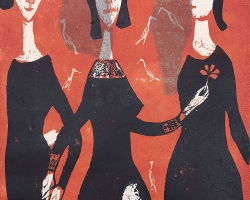 АНКИЦА ОПРЕШНИК „Жене и мачка“, 1954, линорез, 48х30 цм