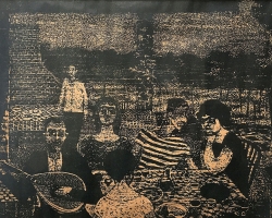 МИРЈАНА МИХАЋ “У кафани“, око 1950, дрворез, 27,5x42 цм