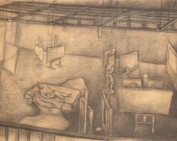 НАЂА ДРМАНАЦ - Студија, цртеж угљеном, 122 x 181 cm