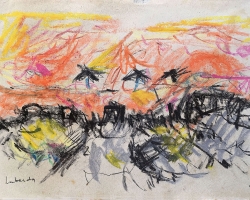 ПЕТАР ЛУБАРДА „Подгорица - Стари град“, 1956-58, воштани пастел, 16,8х25,8 цм