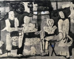 ЂОРЂЕ ИЛИЋ „Трпеза“, 1956, скица за композицију, комбинована техника, 25х34,5 цм