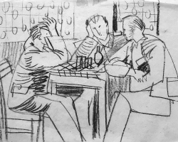 БОГОЉУБ ЈОВАНОВИЋ „У кафани“, око 1947, оловка, 21x28 цм