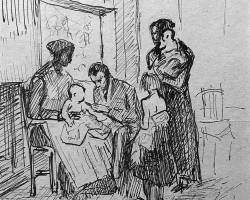 ИВАН ТАБАКОВИЋ „Породица код лекара“, 1950, туш, 20х14 цм