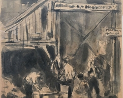 НЕДЕЉКО ГВОЗДЕНОВИЋ „Грађевина“, 1949, лавирани туш, 38х30 цм
