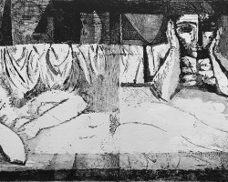 МЛАДЕН СРБИНОВИЋ „Двоје“, 1957, акватинта, 26,5х49,5 цм