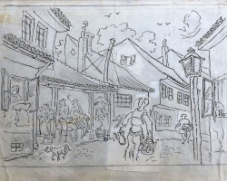 АЛЕКСАНДАР ДЕРОКО „Продавац чаја“, oкo 1960, туш - колаж, 20х27 цм